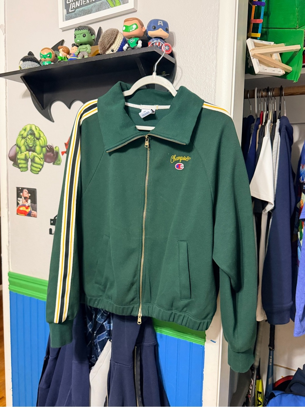 Champion Green Kids Zip-Up Jacket with Yellow & White Stripes
